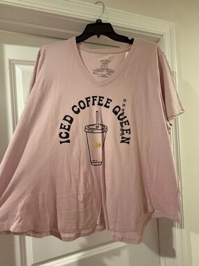 Mighty Fine Pink V-Neck 'Iced Coffee Queen' Tee